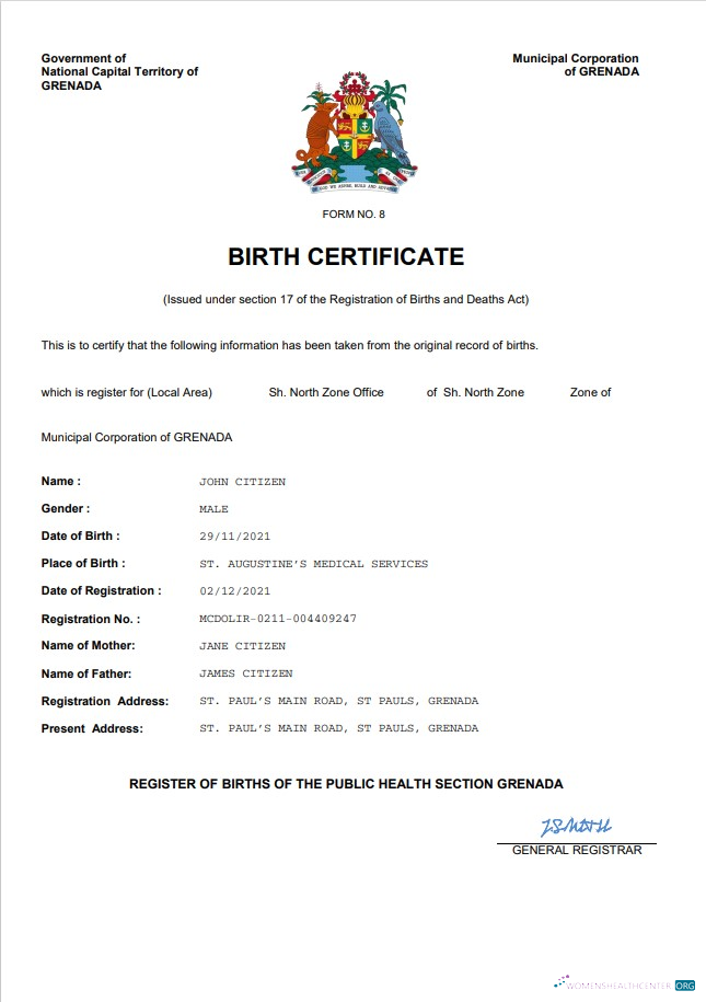 Download Grenada vital record birth certificate Word and PDF template Photoshop template
